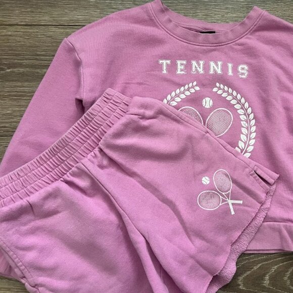 Art Class Pink Tennis Long Sleeve Sweatshirt Sweats Short Set Size Medium 7/8 - Picture 7 of 16